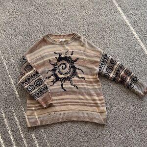 BDG Beige and Black Spiral Pattern Crewneck Sweater